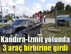 Kandıra-İzmit yolu üzerinde meydana gelen kazada 3 araç birbirine girdi.
