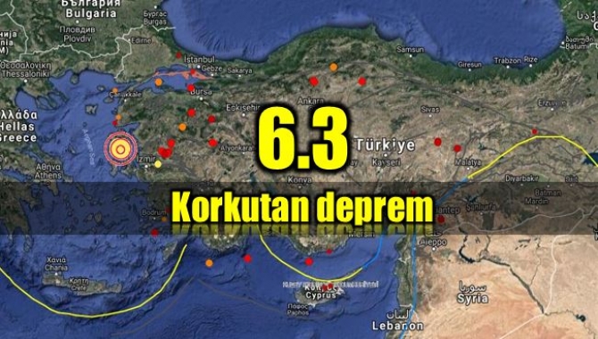 Saat 01:31'de merkezi Muğla yakınlarında 6,3 büyüklüğünde bir deprem kaydedildi.