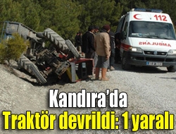 Kandırada Akıncı köyü Ocaklar mevkisinde şarampole devrilen traktörün sürücüsü yaralandı.