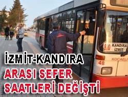 İzmit-Kandıra arası sefer saatleri değişti Büyükşehir Belediyesi tarafından uygulamaya konulan, İzmit-Kandıra arası otobüs sefer saatlerinde