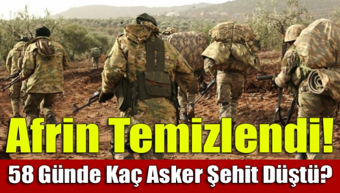 TSK, Afrin'de Harekâtın başlangıcından itibaren toplam 3603 terörist etkisiz hale