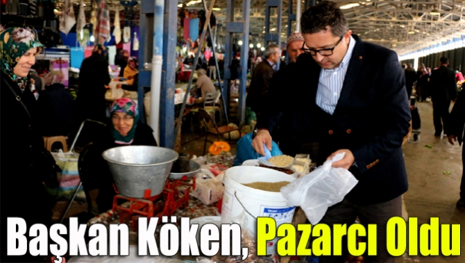 Kandıra çarşamba pazarını ziyaret eden Başkan Köken, kendi yetiştirdiği ürünleri