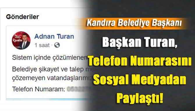 Kandıra Belediye Başkanı Adnan Turan, bugün sosyal medya hesabından kişisel