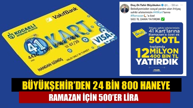 Kocaeli Büyükşehir Belediyesinin ihtiyaç sahiplerine verdiği 41 Kartlara ramazan ayı