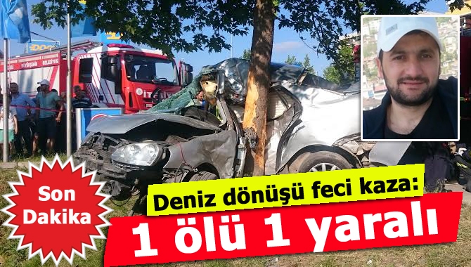 İzmit Kandıra yolunda denizden dönen iki kişinin içinde bulunduğu otomobil,