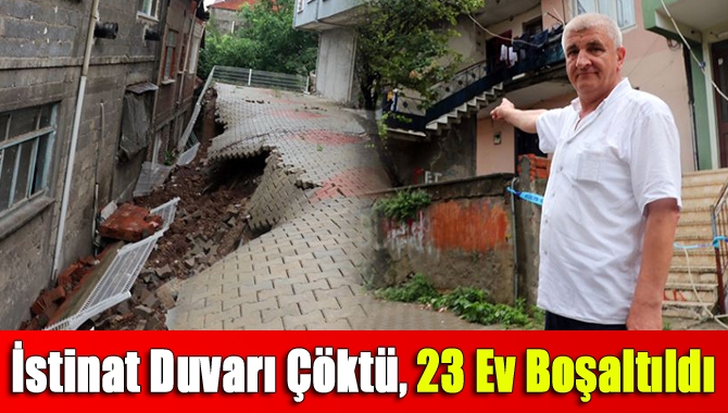 İzmit'te gece saatlerinde bir binanın çöken istinat duvarı, öndeki binaların