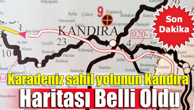Şile-Kandıra-Karasu arasındaki Karadeniz sahil yolunun Kandıra içinden geçen haritası belli
