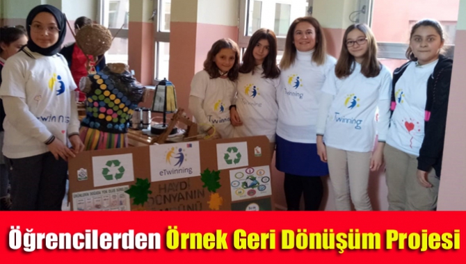 Tasvire Hurşit Güneş Ortaokulu öğrencileri, geri dönüşüm ürünlerinden kuş yuvası