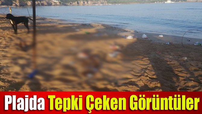 Kefken Kovanağzı plajında sahil boyunca bırakılmış bira şişeleri, plastik poşetler