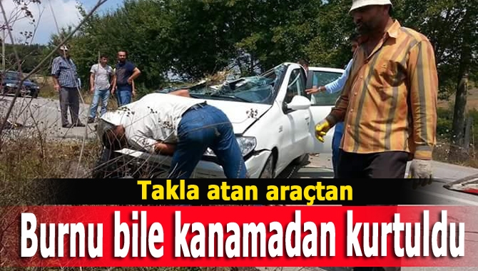 Kandıra’da direksiyon hâkimiyetini kaybederek takla atan araç sürücüsü, hurdaya dönen
