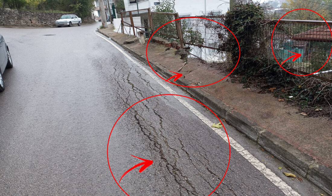 Kandıra Aydınlık Mahallesi Tabakhane Caddesi, çökme ve çatlamalar nedeniyle tehlike