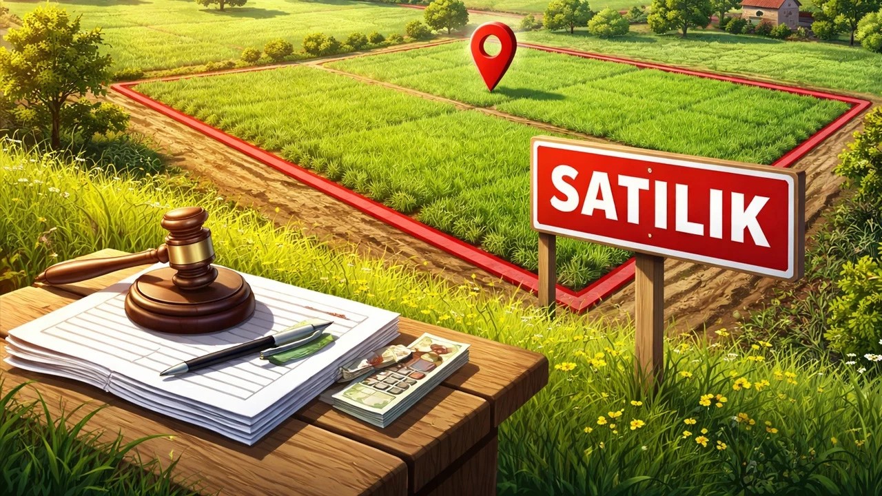 Kandıra Kırkarmut Mahallesi’nde bulunan 587 metrekarelik tarla, mahkeme kararıyla satışa