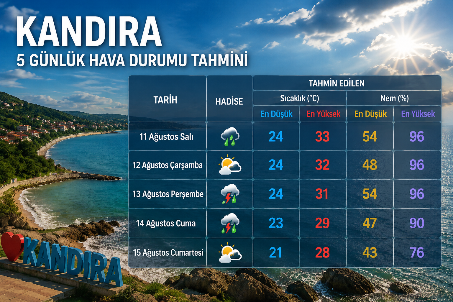 Meteoroloji’nin Kocaeli için 5 günlük tahmininde hafta boyunca sıcaklıkların düşmesi