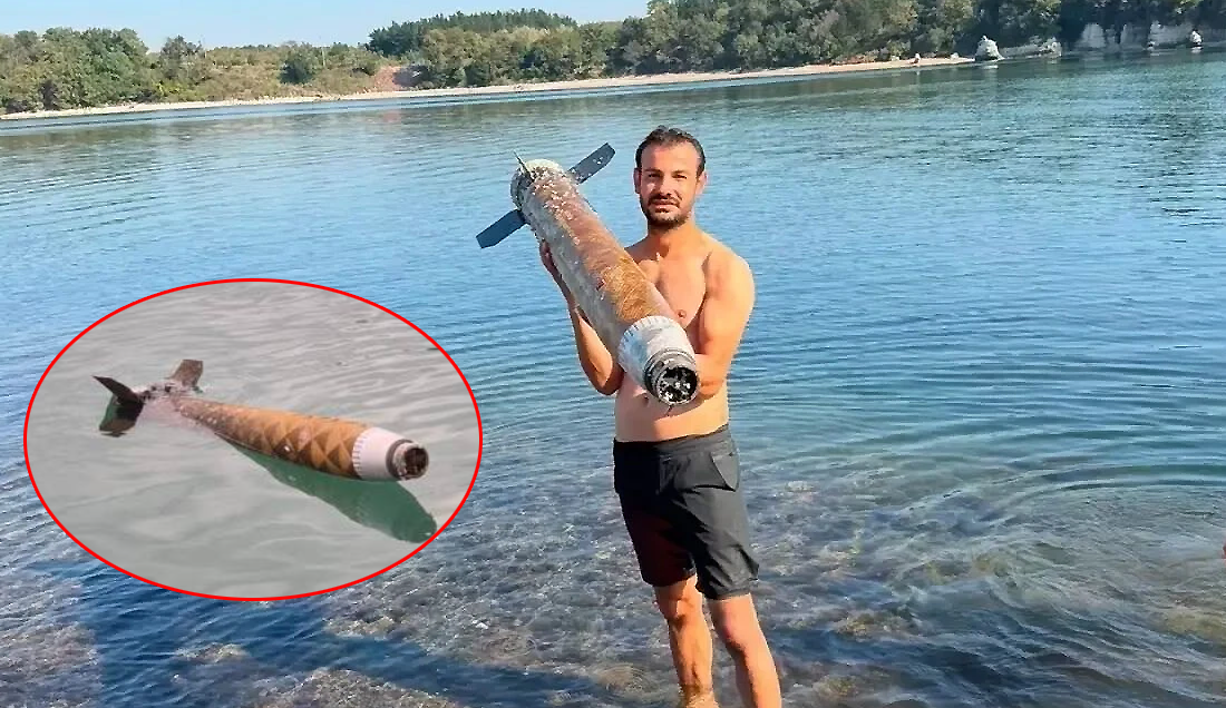 Kandıra Kerpe Ömerağzı’nda Mücahit Şahin tarafından denizden çıkarılan, roketi andıran